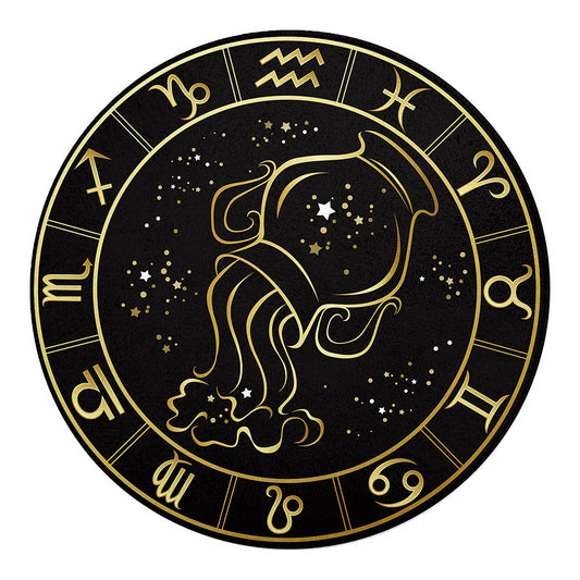Gold And Black Aquarius Sign Print Round Blanket
