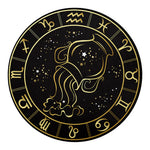 Gold And Black Aquarius Sign Print Round Blanket