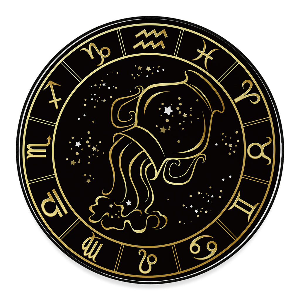 Gold And Black Aquarius Sign Print Round Floor Mat