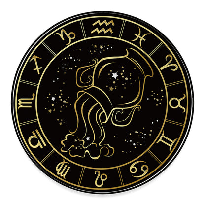 Gold And Black Aquarius Sign Print Round Floor Mat