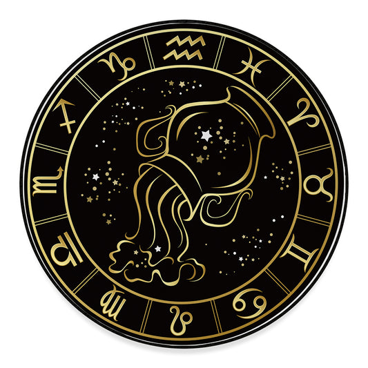 Gold And Black Aquarius Sign Print Round Floor Mat
