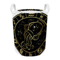 Gold And Black Aquarius Sign Print Round Laundry Basket