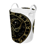 Gold And Black Aquarius Sign Print Round Laundry Basket