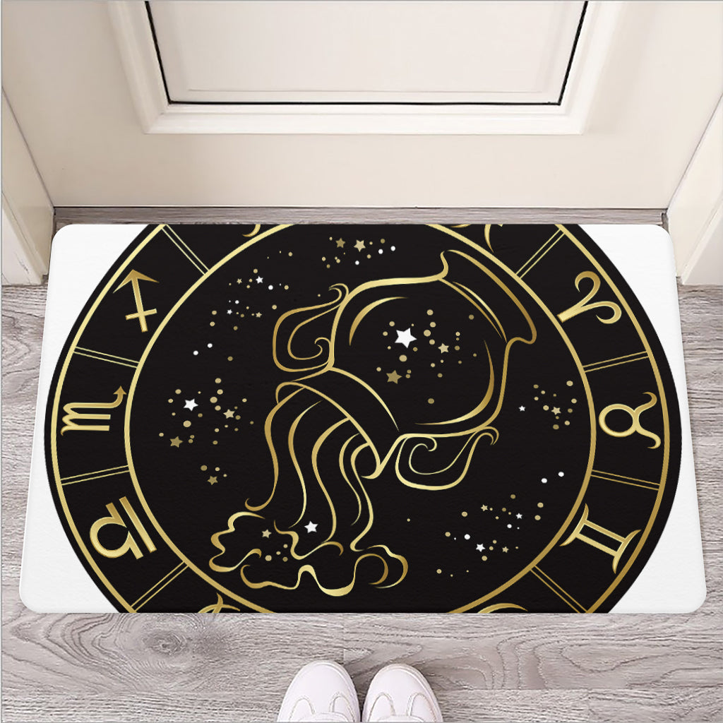 Gold And Black Aquarius Sign Print Rubber Doormat