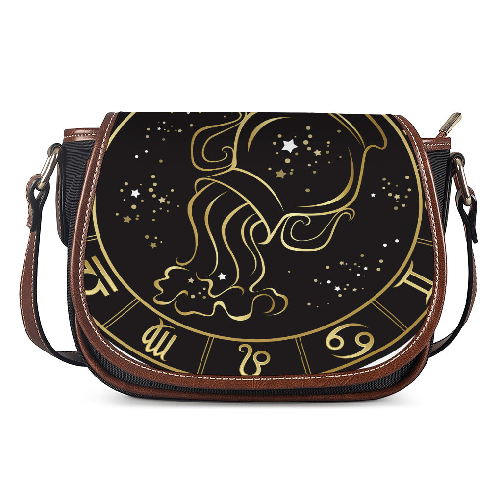 Gold And Black Aquarius Sign Print Saddle Bag
