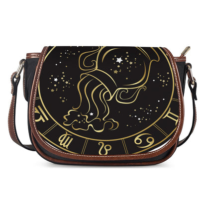 Gold And Black Aquarius Sign Print Saddle Bag