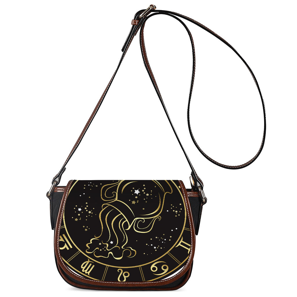 Gold And Black Aquarius Sign Print Saddle Bag