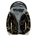 Gold And Black Aquarius Sign Print Sherpa Lined Zip Up Hoodie