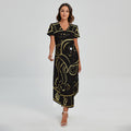 Gold And Black Aquarius Sign Print Short Sleeve Maxi Dress