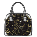 Gold And Black Aquarius Sign Print Shoulder Handbag