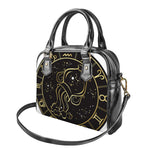 Gold And Black Aquarius Sign Print Shoulder Handbag