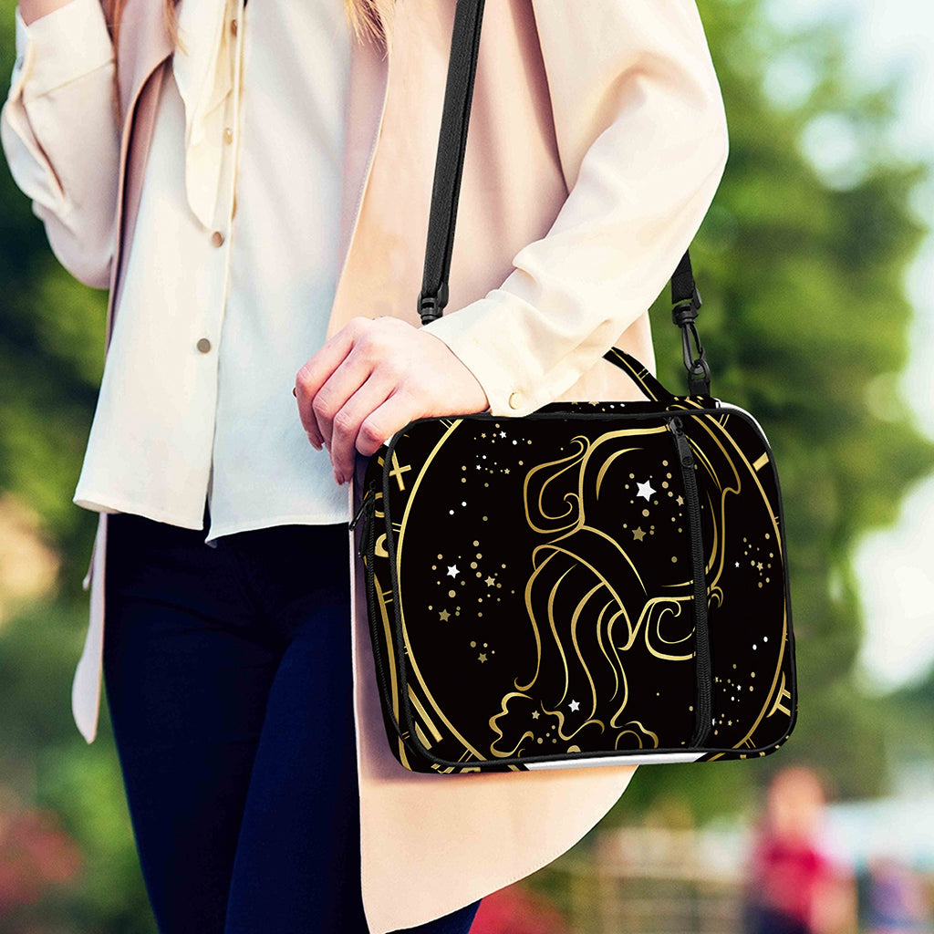 Gold And Black Aquarius Sign Print Shoulder Strap Bible Bag