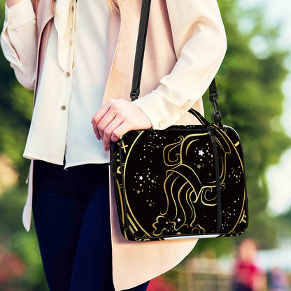 Gold And Black Aquarius Sign Print Shoulder Strap Bible Bag