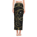 Gold And Black Aquarius Sign Print Side Slit Maxi Skirt