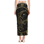 Gold And Black Aquarius Sign Print Side Slit Maxi Skirt