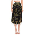 Gold And Black Aquarius Sign Print Side Slit Midi Skirt