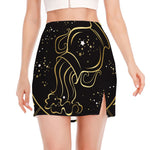 Gold And Black Aquarius Sign Print Side Slit Mini Skirt