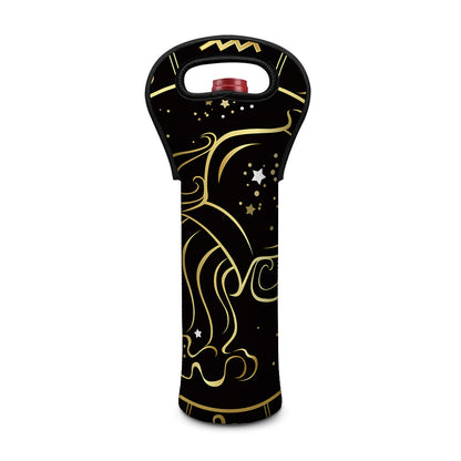 Gold And Black Aquarius Sign Print Single Neoprene Wine Tote