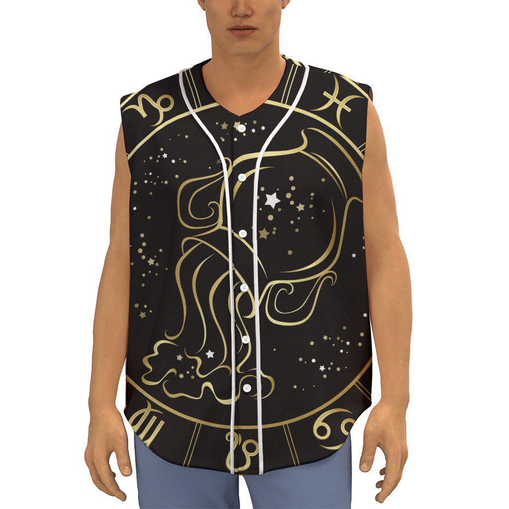 Gold And Black Aquarius Sign Print Sleeveless Baseball Jersey