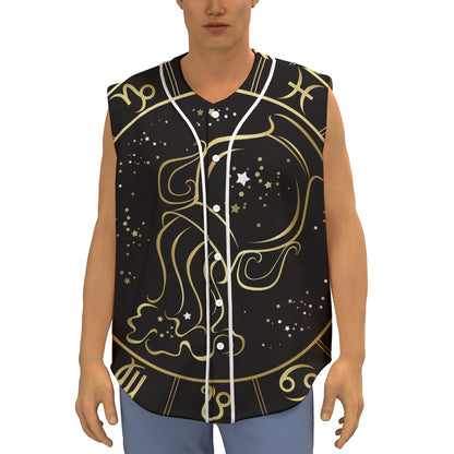 Gold And Black Aquarius Sign Print Sleeveless Baseball Jersey