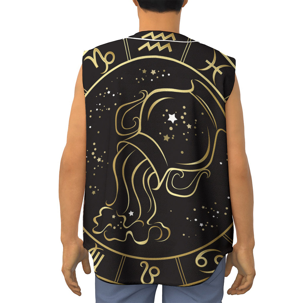 Gold And Black Aquarius Sign Print Sleeveless Baseball Jersey