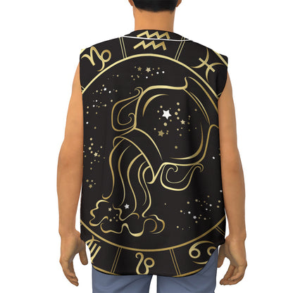 Gold And Black Aquarius Sign Print Sleeveless Baseball Jersey