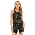 Gold And Black Aquarius Sign Print Sleeveless One Piece Swimsuit