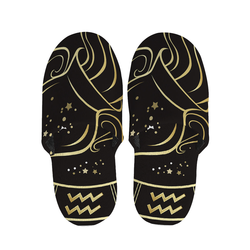 Gold And Black Aquarius Sign Print Slippers
