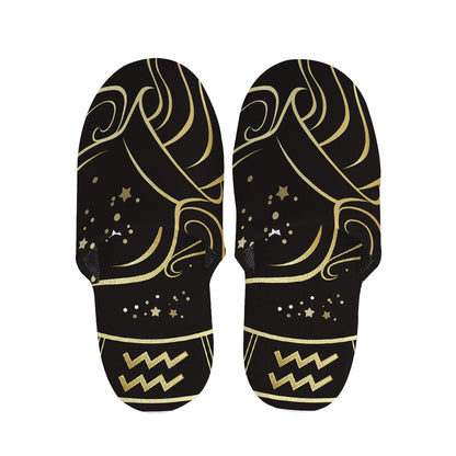Gold And Black Aquarius Sign Print Slippers