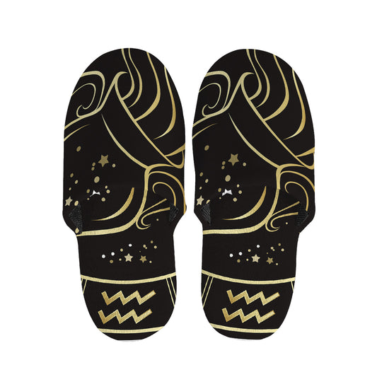 Gold And Black Aquarius Sign Print Slippers