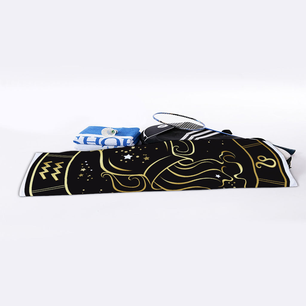 Gold And Black Aquarius Sign Print Sports Towel