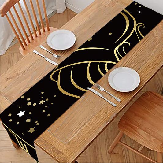 Gold And Black Aquarius Sign Print Table Runner