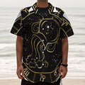 Gold And Black Aquarius Sign Print Textured Short Sleeve Shirt