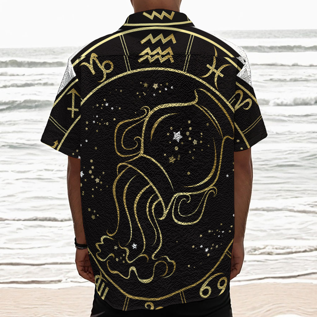 Gold And Black Aquarius Sign Print Textured Short Sleeve Shirt