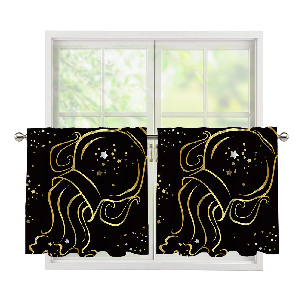 Gold And Black Aquarius Sign Print Tier Curtains