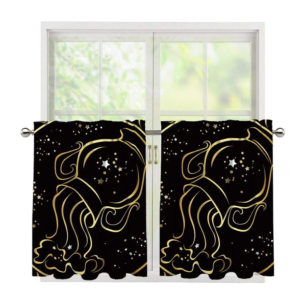 Gold And Black Aquarius Sign Print Tier Curtains
