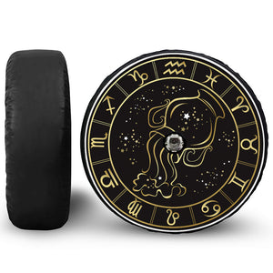 Gold And Black Aquarius Sign Print Tire Cover With Camera Hole