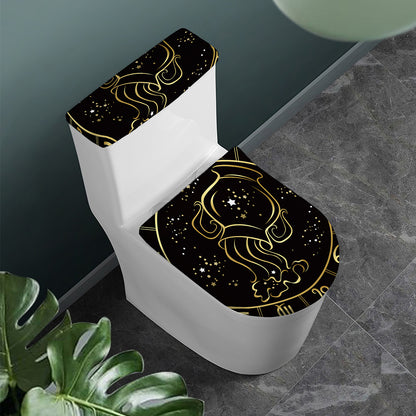 Gold And Black Aquarius Sign Print Toilet Lid And Tank Cover Set