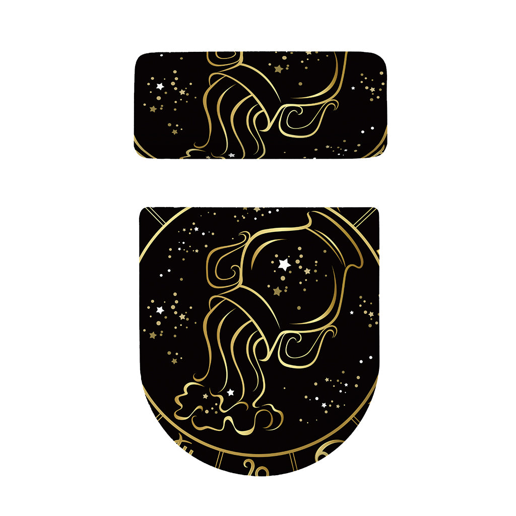 Gold And Black Aquarius Sign Print Toilet Lid And Tank Cover Set