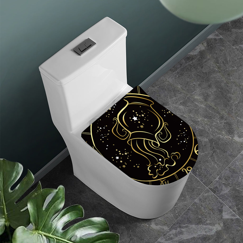 Gold And Black Aquarius Sign Print Toilet Lid Cover