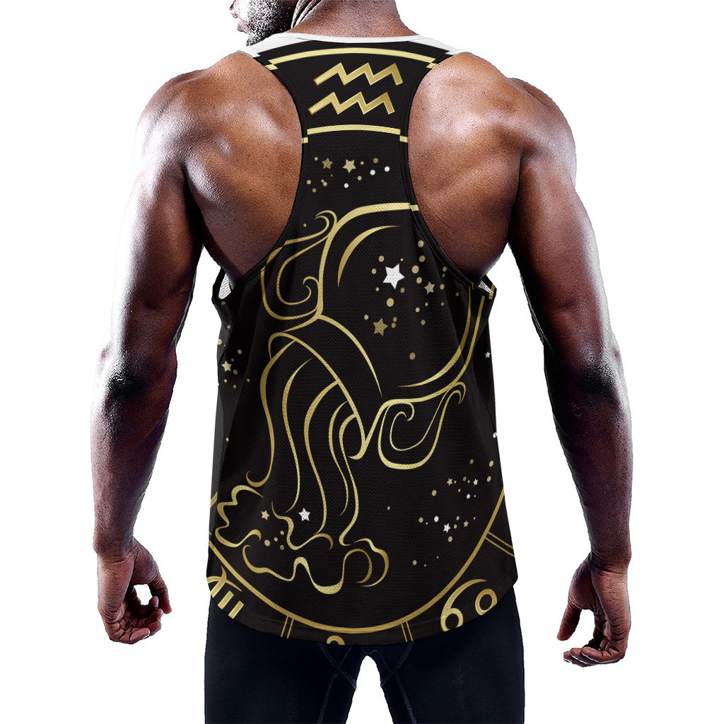 Gold And Black Aquarius Sign Print Training Tank Top
