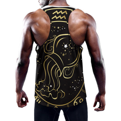 Gold And Black Aquarius Sign Print Training Tank Top