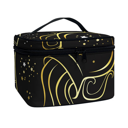 Gold And Black Aquarius Sign Print Travel Makeup Bag