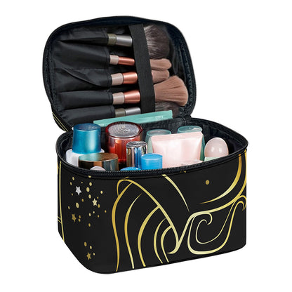 Gold And Black Aquarius Sign Print Travel Makeup Bag