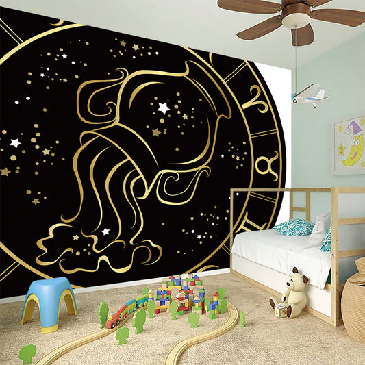Gold And Black Aquarius Sign Print Wall Sticker