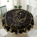 Gold And Black Aquarius Sign Print Waterproof Round Tablecloth