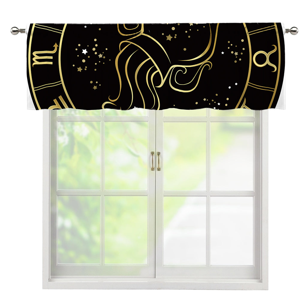 Gold And Black Aquarius Sign Print Window Valance