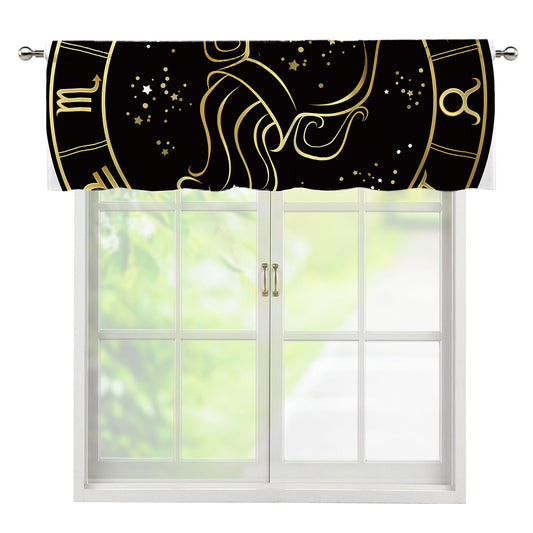 Gold And Black Aquarius Sign Print Window Valance