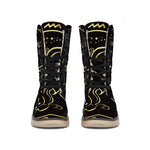Gold And Black Aquarius Sign Print Winter Boots