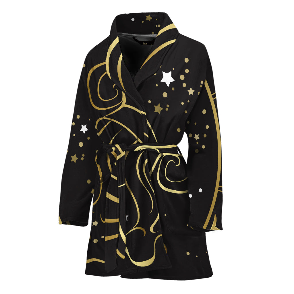 Gold And Black Aquarius Sign Print Women's Bathrobe